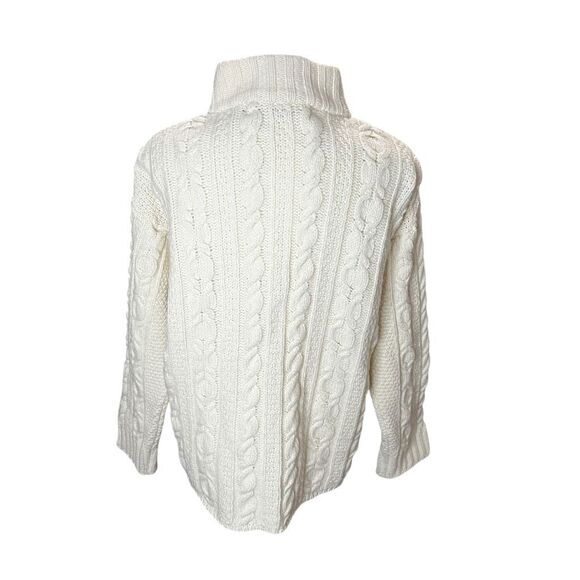 Inis Crafts Ireland Merino Wool Fisherman Cable Knit Zip Sweater Cream Small - Picture 5 of 7